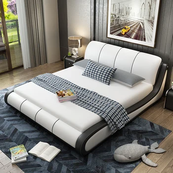  Итальянский минимализм, современный простой свет, роскошная спальня с кожаной кроватью площадью 1 м 8, освещенная мебель на 2 персоны С ящиком для хранения