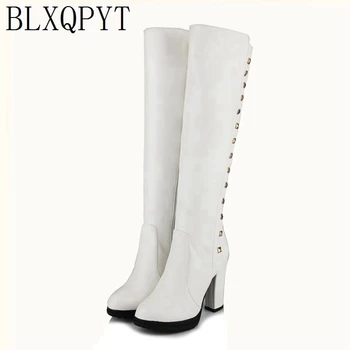  BLXQPYT/ Зимние Теплые Осенние женские ботинки; Большие размеры 33-43; Брендовые Дизайнерские Сапоги до колена на высоком каблуке 10 см; Оптовая и розничная продажа; A-5