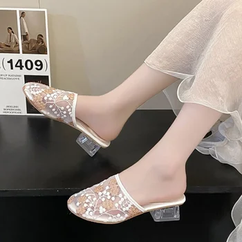  Женская обувь 2023, высококачественная сетчатая женская обувь с пайетками, летние офисные туфли-лодочки для отдыха, женские однотонные женские лоферы