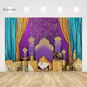  Фоновая фотография Avezano Золотая мечеть Дворцовая лампа Арабский Аладдин Фон для вечеринки по случаю Дня рождения для девочек Украшение фотостудии